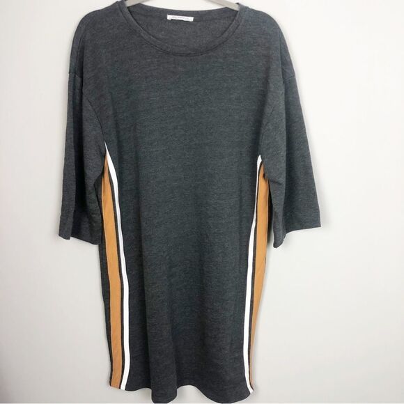 ZARA | Gray Sweatshirt Shift Dress Yellow White Side Stripe Women’s Size Medium - Picture 2 of 9